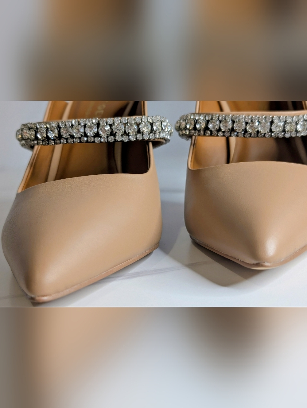Kurt Geiger London Crystal Strap Mule Heels Nude Pointed Toe Stiletto Size 8 NIB - Picture 6 of 11